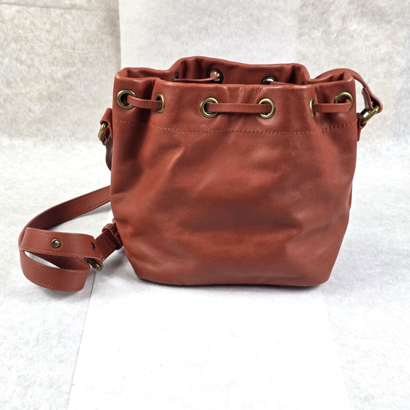 FEED Projects Harriet Leather Drawstring Bucket Bag - Terracotta Brown - EUC - Picture 2 of 12